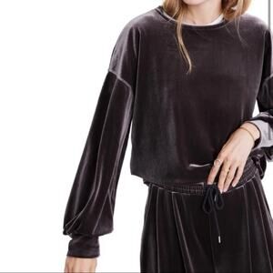 Madewell Velvet Long Balloon Sleeve Crewneck Pullover Size XS